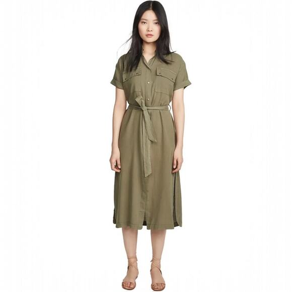 DL1961 Fire Island Utility Relaxed Midi Shift Dress in Teddy Green Size L - Picture 2 of 9